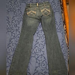 Ariat Women's Blue Flare Jeans with Tan Stitching